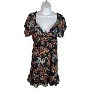 Liberty Love Juniors Size Medium Dress Black Floral Ruffled Short Sleeves New!